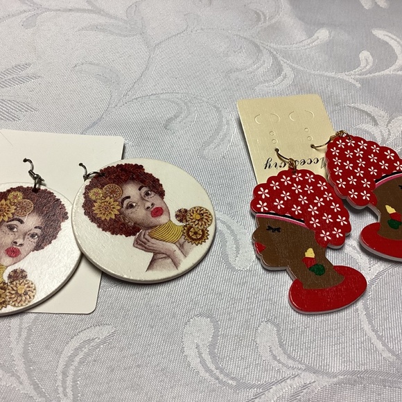 AFRO AMERICAN BEAUTIFUL LADIES WOODEN EARRINGS - Picture 4 of 10